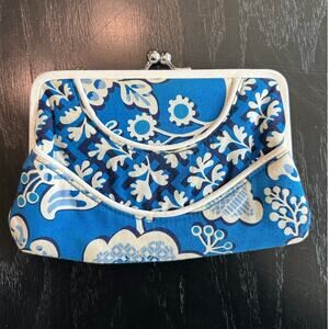 Vera Bradley- kisslock-clutch some staining- blue floral Paisley missing chain